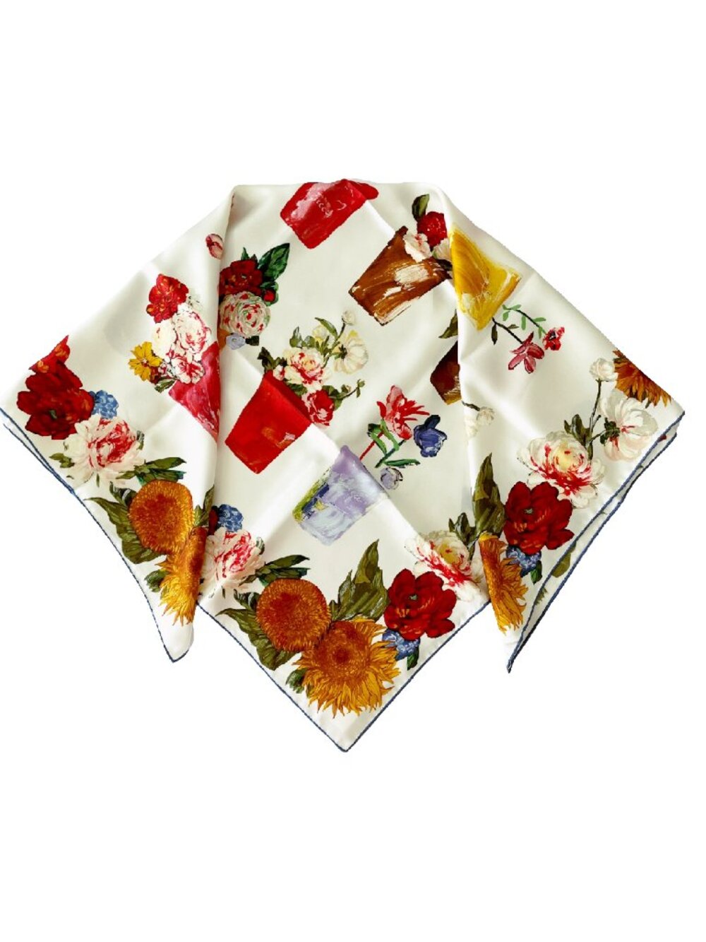 GUCCI Vintage Floral Garden Pots Silk Scarf 34” Square Made in Italy Vintage